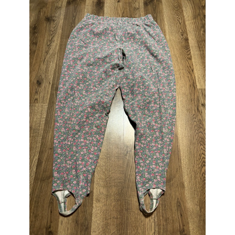 Boundary Waters Pants Women 10 Green Floral Stirrup Pants Vintage Made in USA